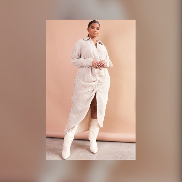 Plus Stone Colored Gathered Dress - Picture 3 of 4